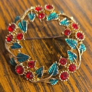 Elegant Gold and Red Floral Brooch